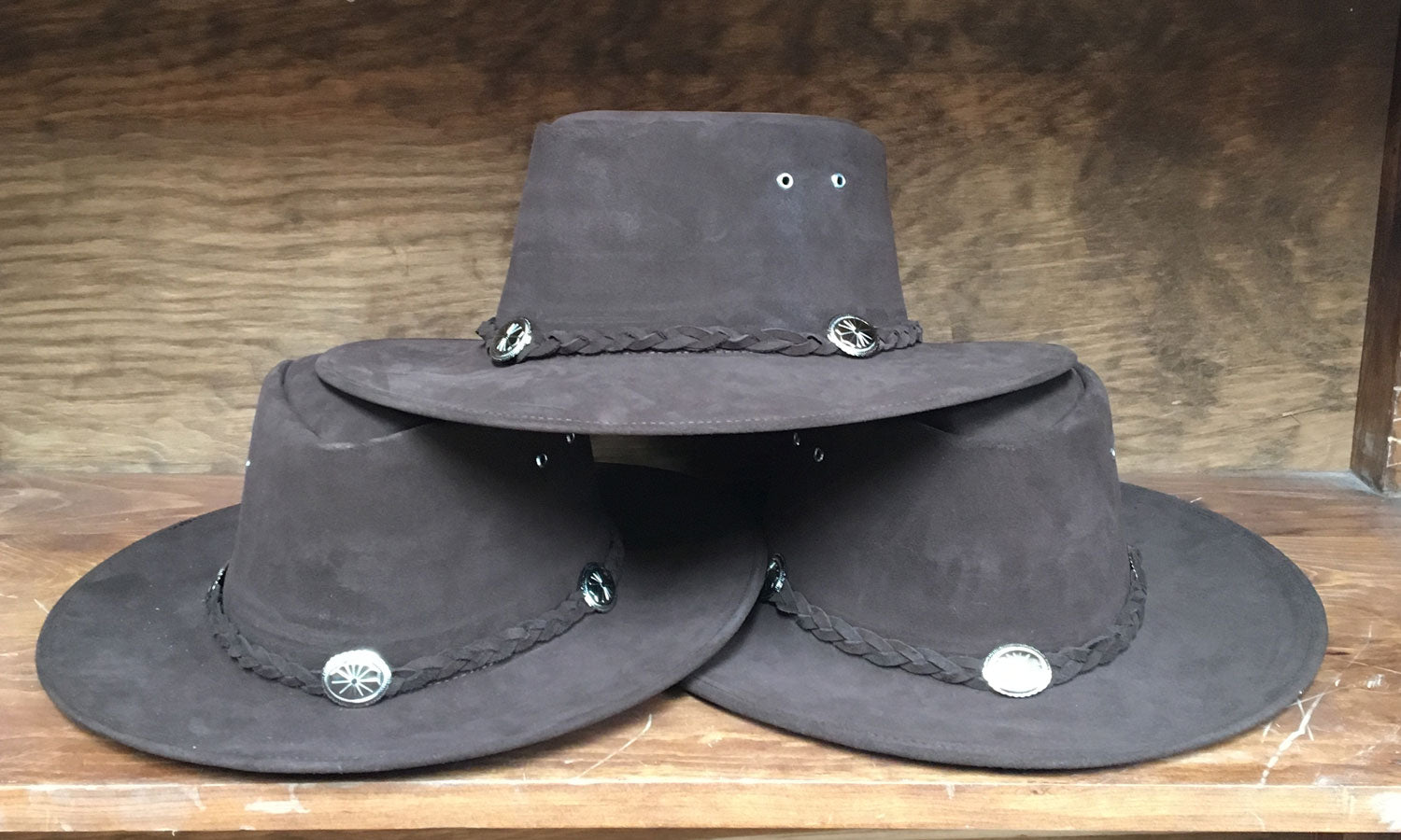 Genuine Suede Medium Brown HAT with Conchos