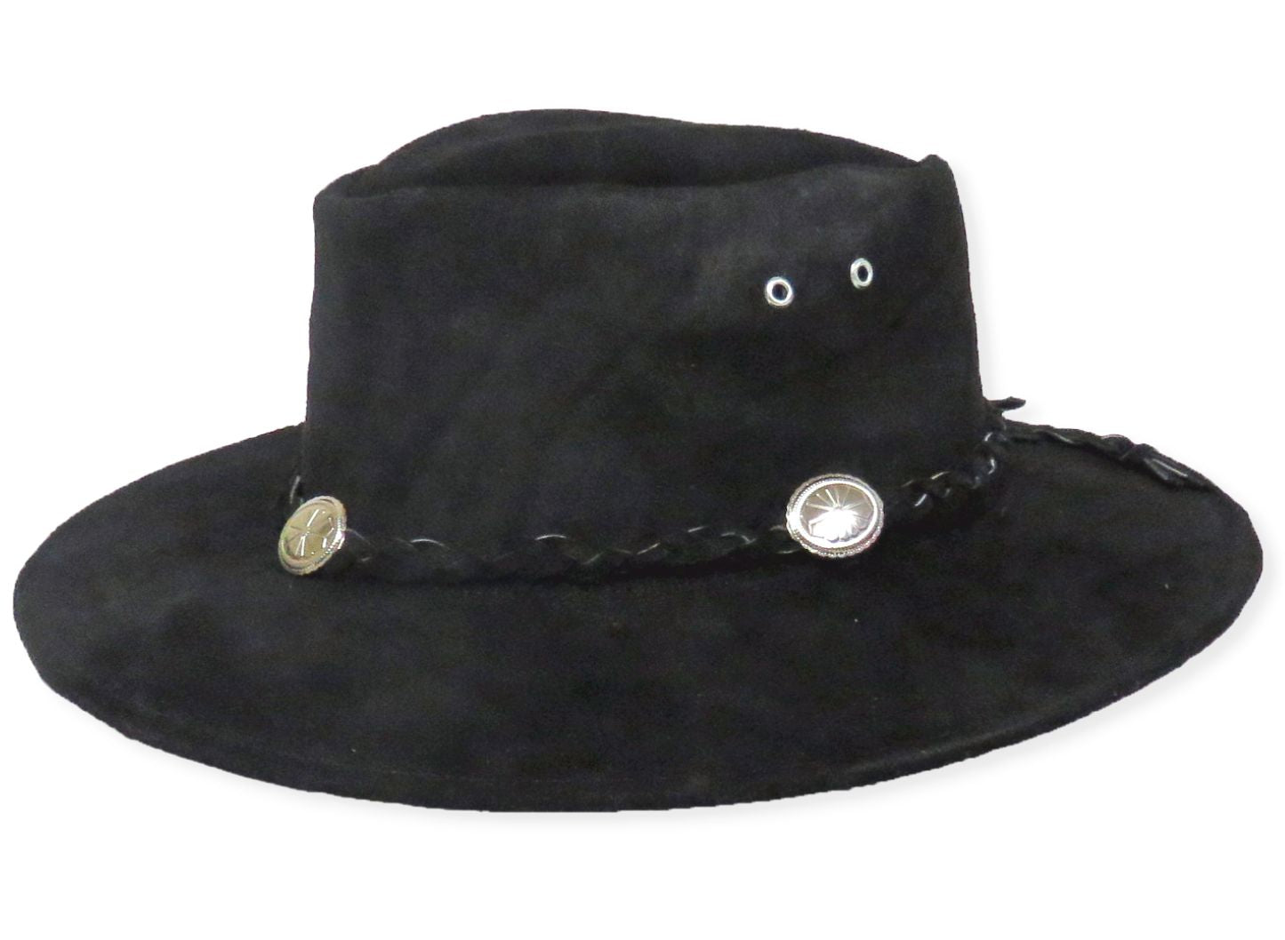 Genuine Suede Medium Black Hat with Conchos