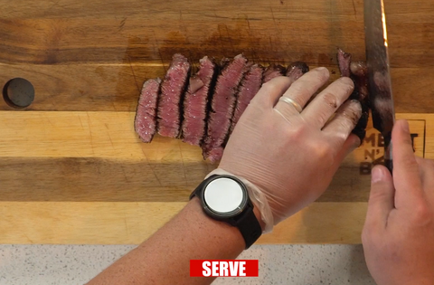 slicing filet mignon to serve