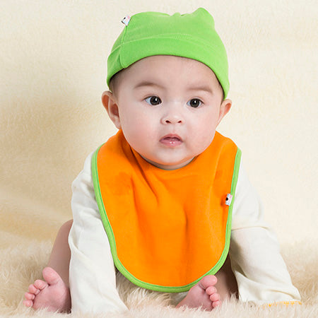 babysoy reversible baby bibs in orange and green