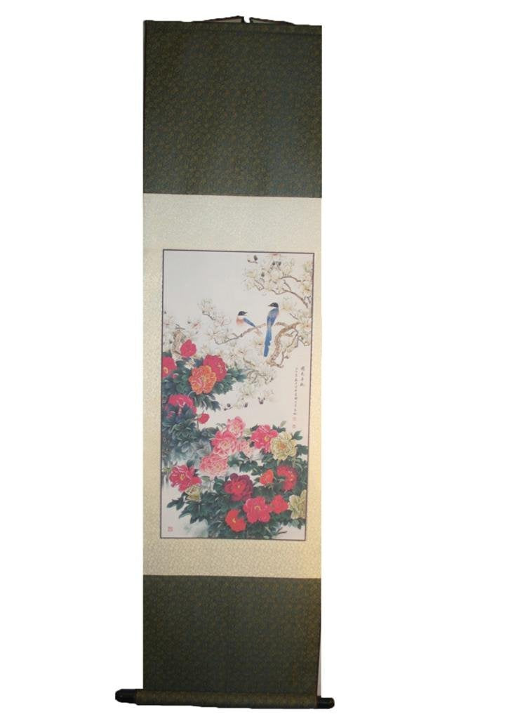Chinese Wall Art Silk Asian Lithograph Wall Hanging Scroll (15 X 53 in ...