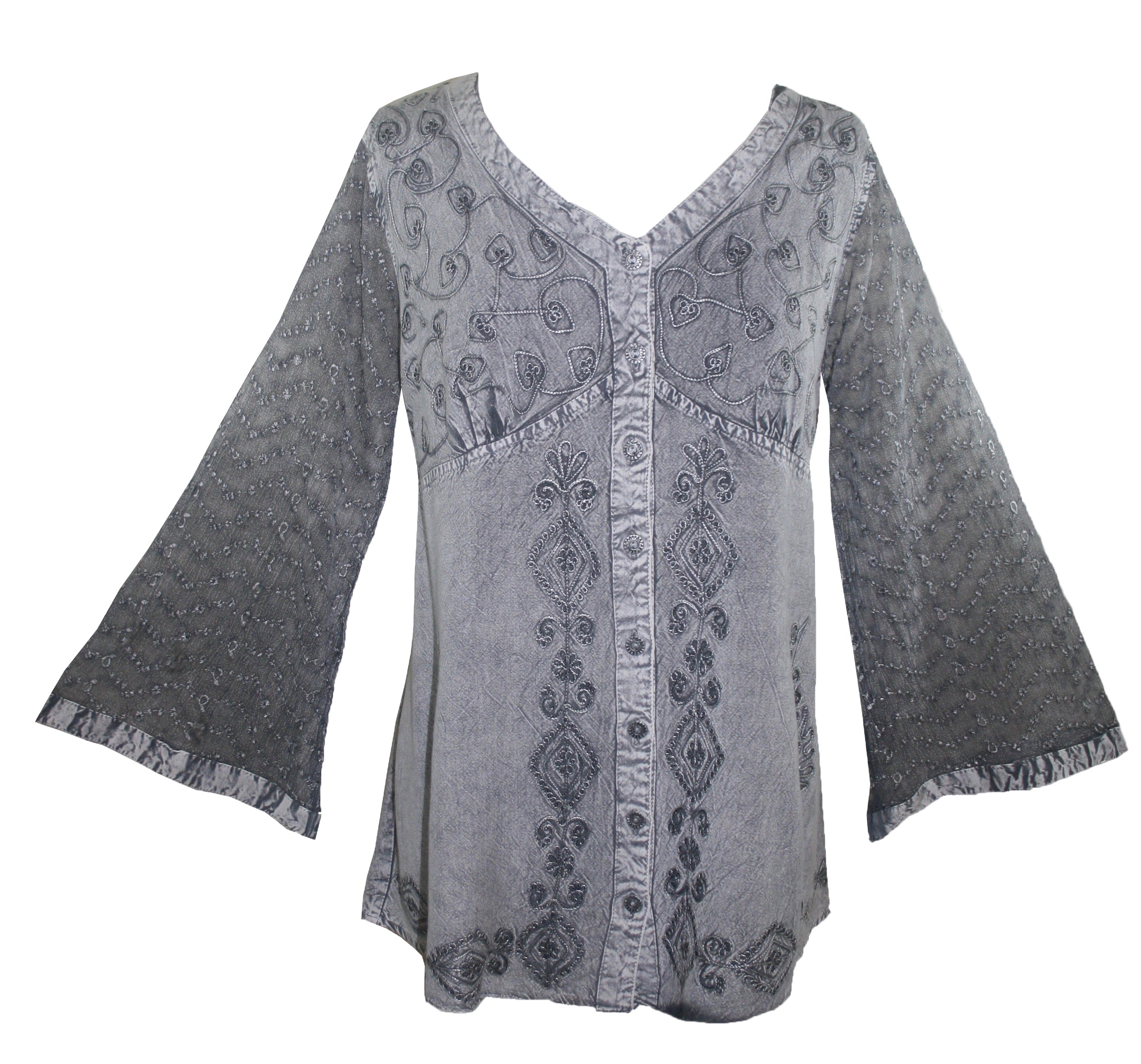 151 B Medieval Victorian Gothic embroidered button down sheer lace sle ...