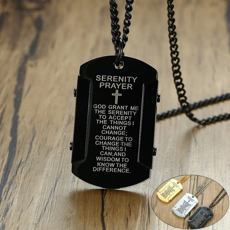 serenity prayer dog tag necklace