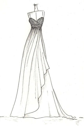 Ruffled 3D Rosette One Shoulder Strap Long Blush Ball Gown Wedding Dress Sketch