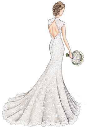 Fashion Illustration of Off the shoulder Floor length A line Blush Tulle Bridal Gown