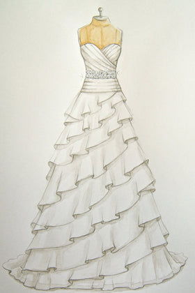 Sketch of Plunging V neck Flutter Sleeves Mermaid Lace Wedding Dress