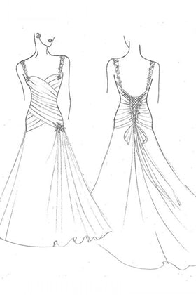 Fashion Illustration of Pleated Strapless Long Mermaid Ruffled Bridal Gown