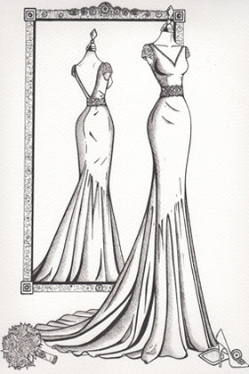 Fashion Illustration of Floral Embroidered V neck Organza Overskirt Satin Prom Dress