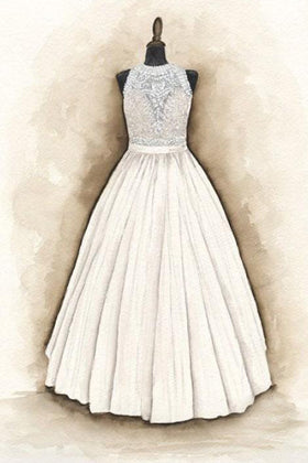 Sketch of Illusion Lace Appliqued Tiered Wedding Dress and Flower Girl Dress