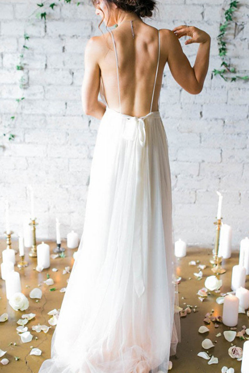 Sexy A Line Deep V Neck Backless Chiffon Boho Wedding Dresses With Ple Angrila 1854