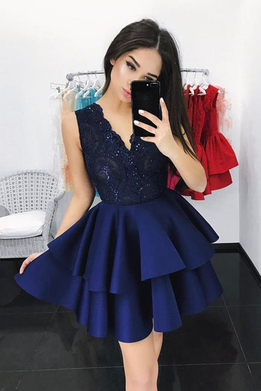 V-Neck Lace Appliques Short Homecoming Dresses – Angrila