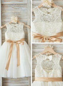 A-line Scoop Lace and Tulle Flower Girl Dresses
