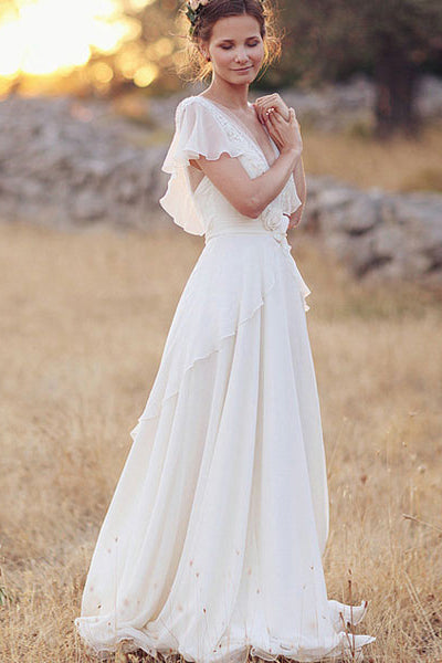 Simple A-Line Chiffon Wedding Dresses – Angrila