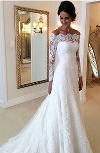 A-line/Princess Off-the-shoulder Full/Long Sleeves Lace Bridal Wedding Dresses