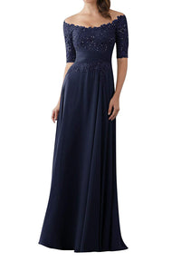 Mother of The Bride Gowns with Sleeves Lace Long Chiffon Beaded – Angrila