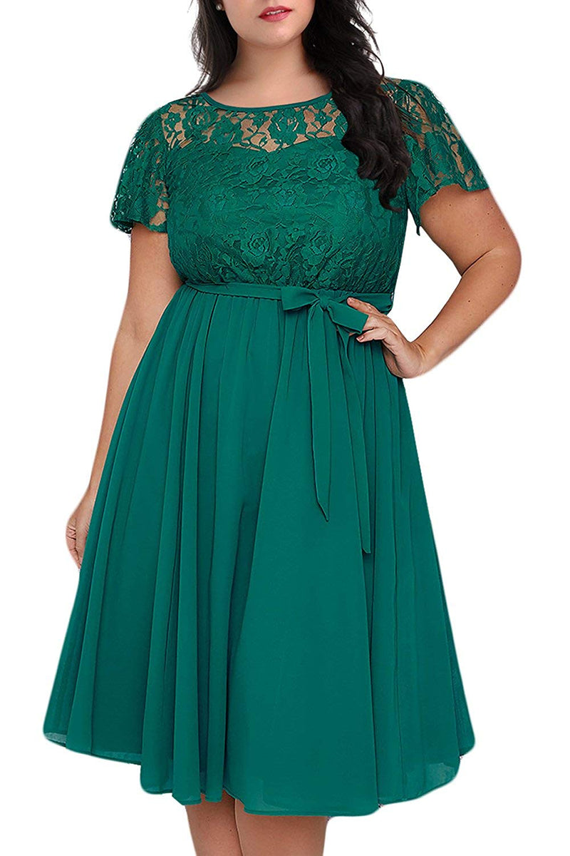 Plus Size Lace and Chiffon Wedding Guest Dresses - Angrila