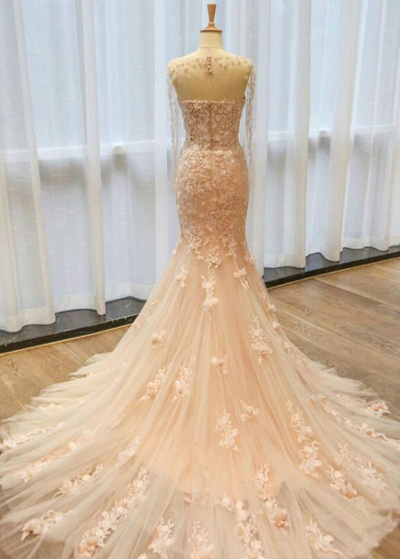 Fantastic Mermaid Tulle Wedding Dresses with Lace Appliques & 3D Flowe ...