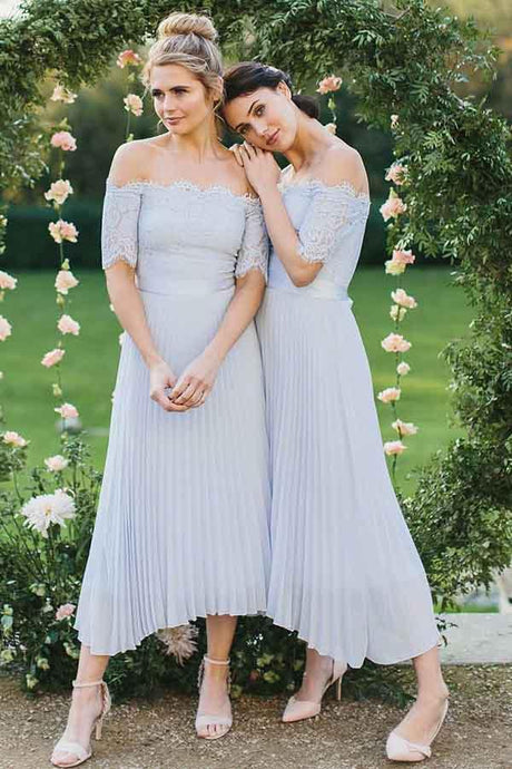 A-line Lace & Chiffon Off-the-shoulder Bridesmaid Dresses with Belt