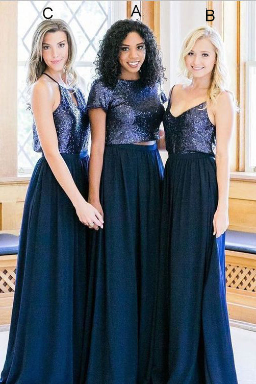 Two Piece Burgundy Sequin Bridesmaid Dresses – Angrila