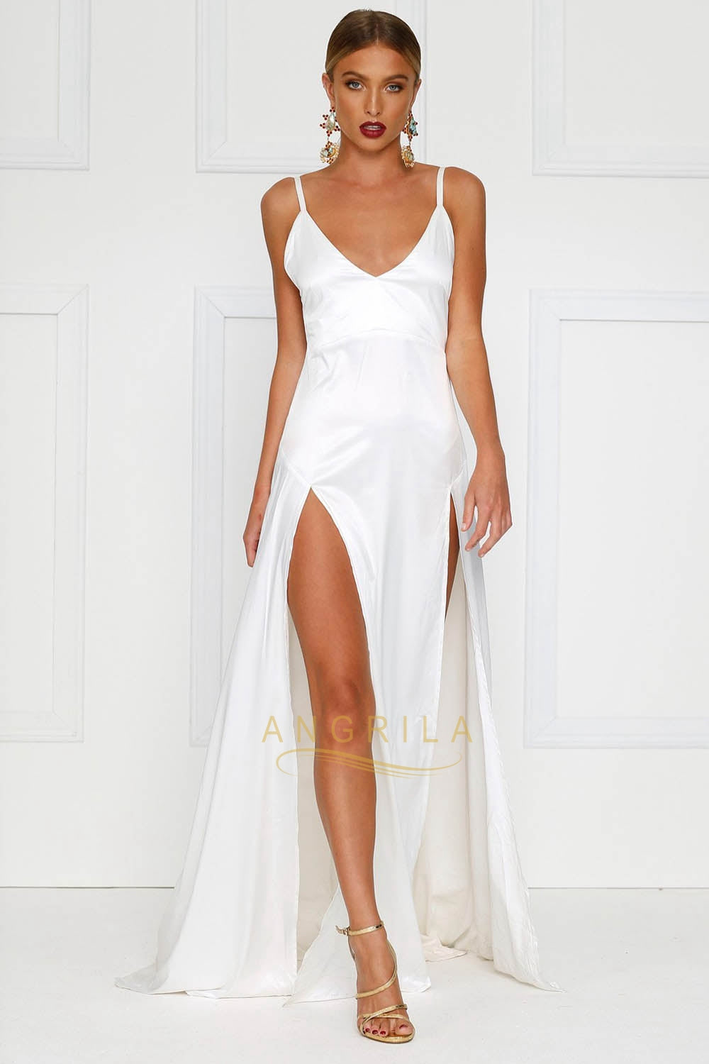 Sexy Long Satin Prom Dress with Two Flirty Side Thigh-High Splits – Angrila