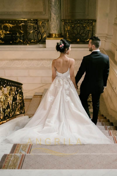 A-line/Princess Spaghetti Straps Lace Applique Wedding Dresses – Angrila
