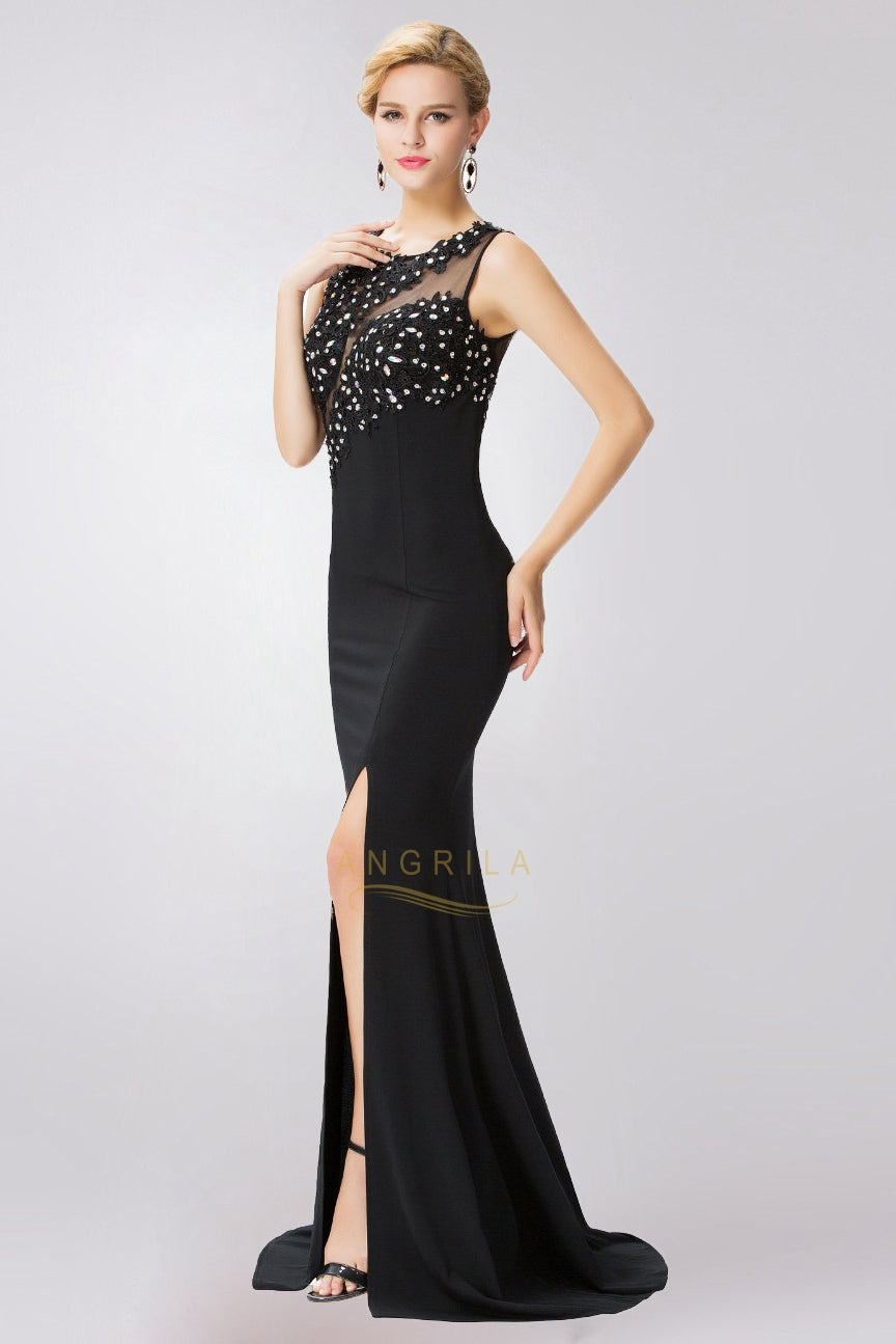 Trumpet/Mermaid Lace Applique Beading Slit Long Evening Dresses – Angrila