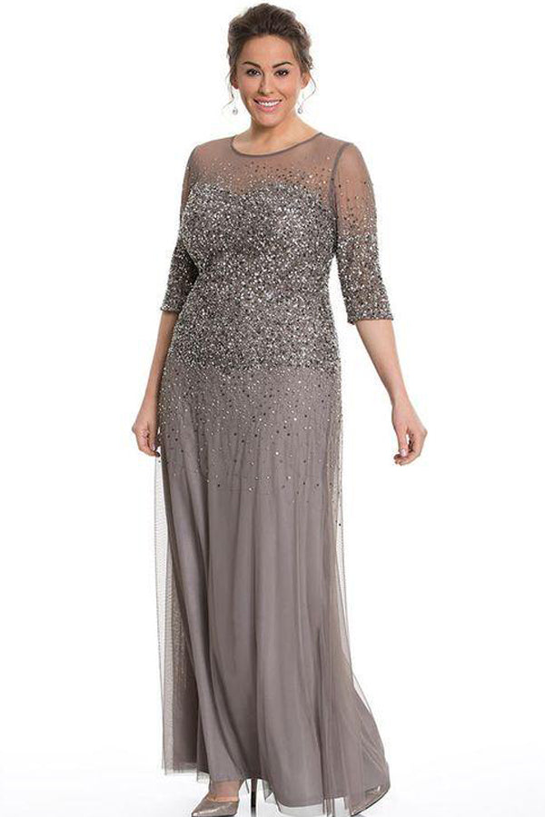 Sheath/Column 1/2 Sleeves Sequins Long Plus Size Mother of the Bride D ...