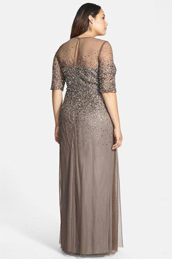 Sheath/Column 1/2 Sleeves Sequins Long Plus Size Mother of the Bride D ...