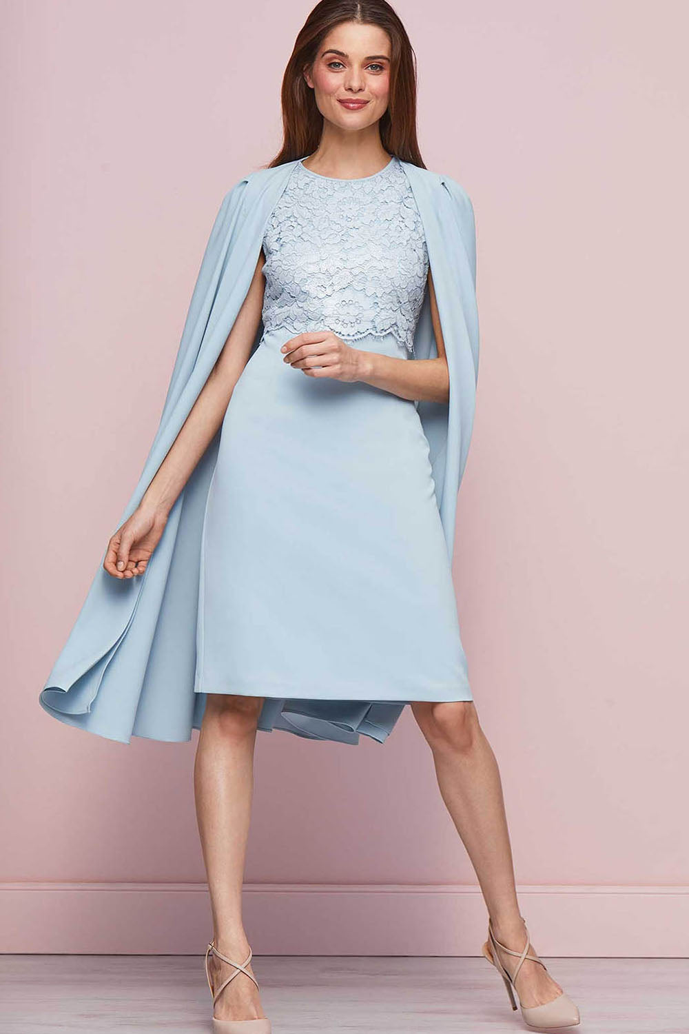 sky blue knee length dress