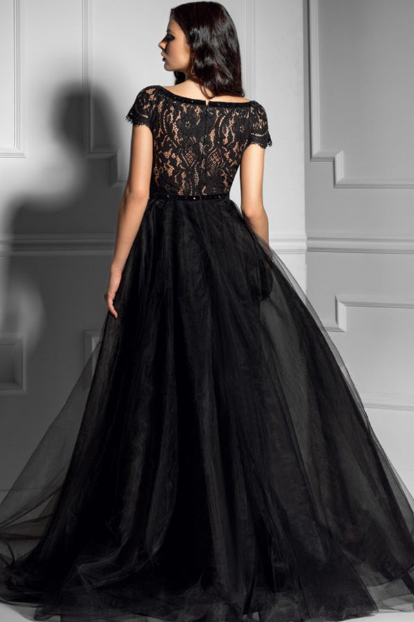 Black V-Neck Prom Dresses with Sleeves – Angrila