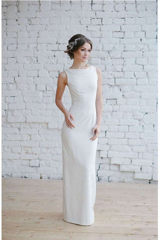 Sleek Sheath Sleeveless Satin Simple Wedding Dresses Angrila 