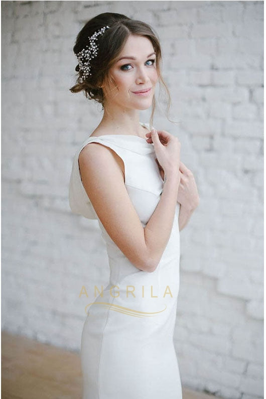 Sleek Sheath Sleeveless Satin Simple Wedding Dresses – Angrila