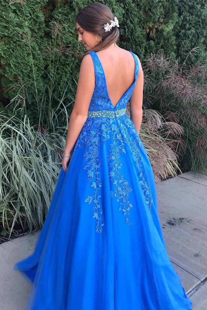 Deep V Neck Sleeveless Long Prom Dress – Angrila