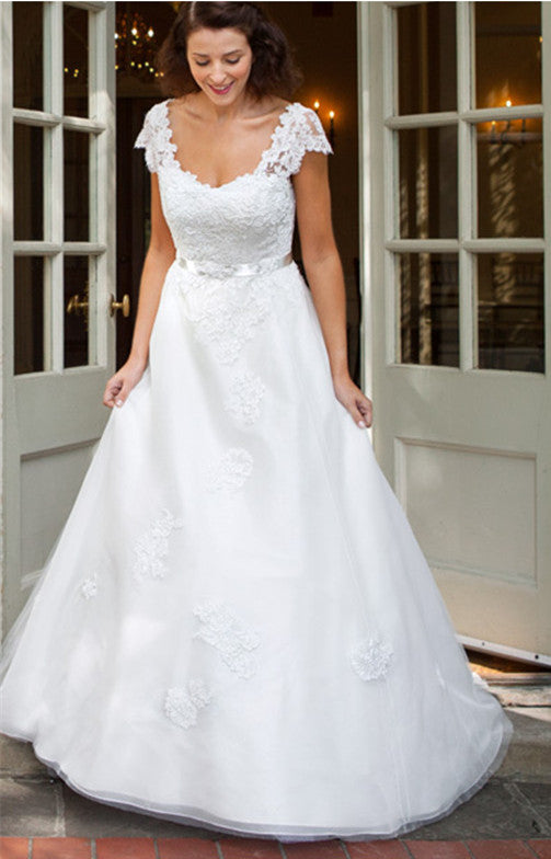 a line cap sleeve wedding dress