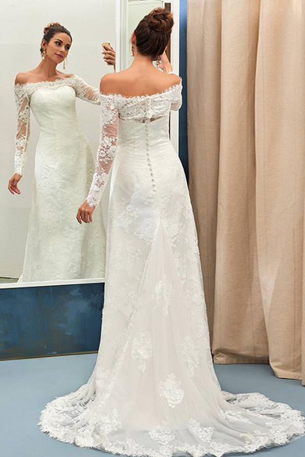 column wedding dresses long sleeve