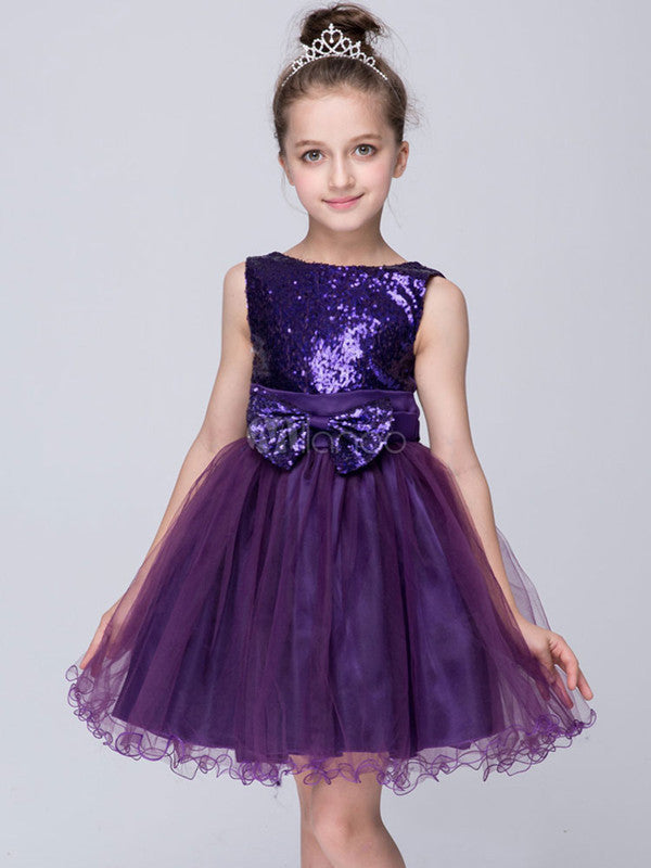 Ball Gown Sleeveless Satin & Sequined Top with Bowknot Organza Short F ...