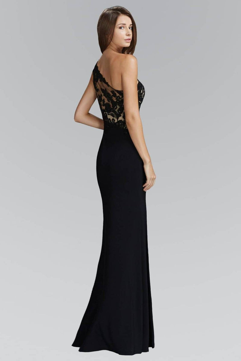 One-shoulder Sheath/Column Lace Applique Split Long Evening Dresses ...