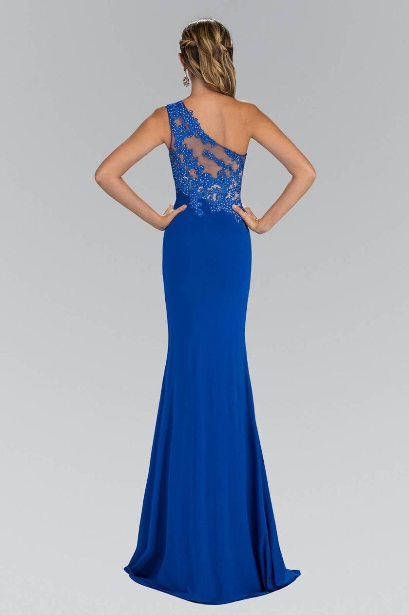 One-shoulder Sheath/Column Lace Applique Split Long Evening Dresses ...