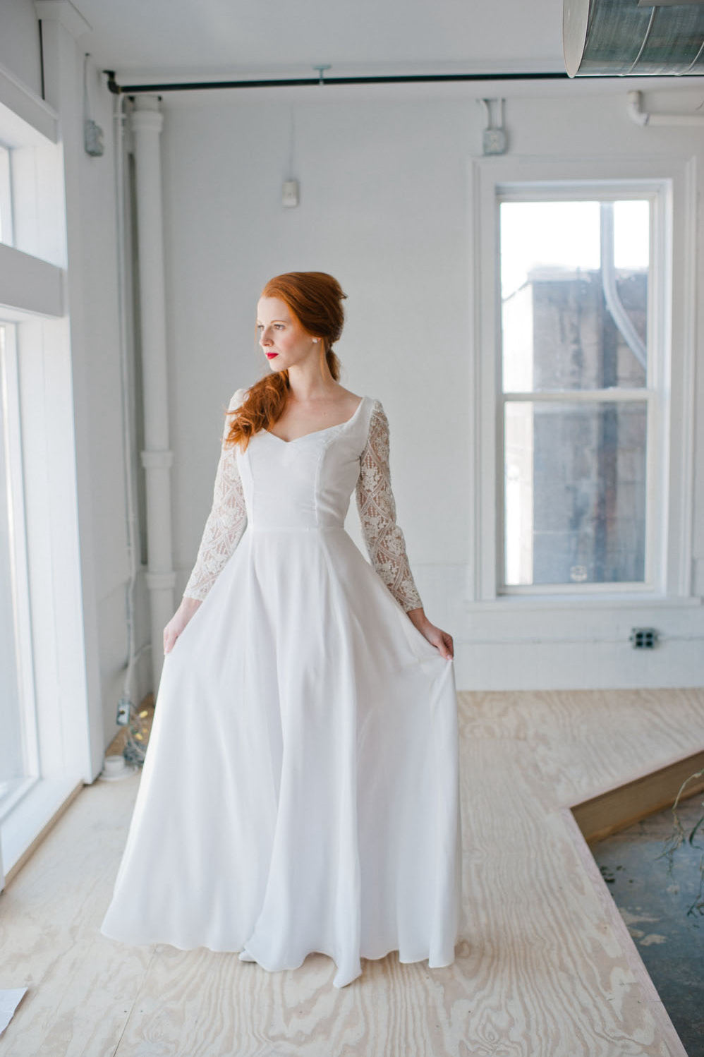 column wedding dresses long sleeve