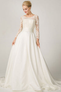 A-line Long Sleeves Illusion Neckline Bridal Wedding Dresses with Lace ...