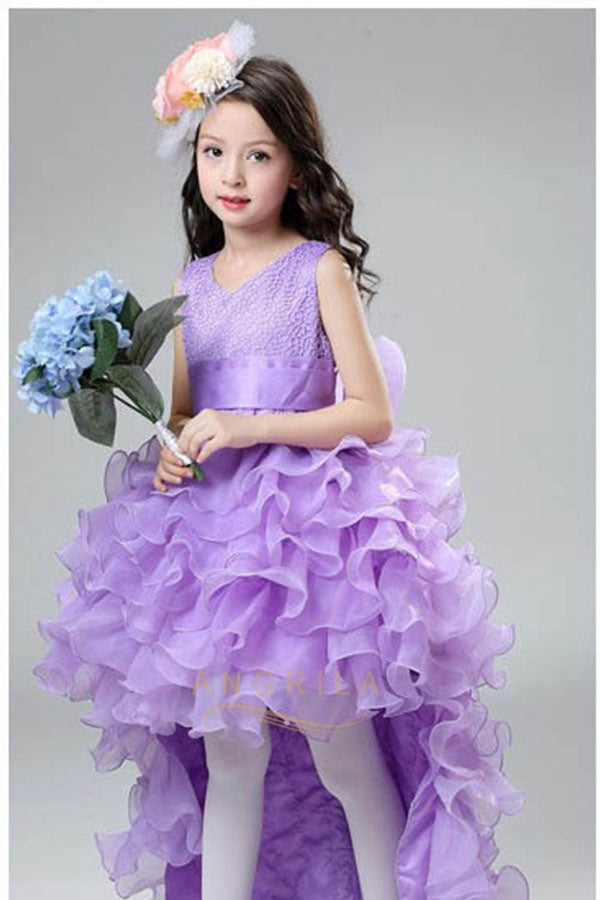 High Low Organza V-Neck Ball Gown Flower Girl Dresses – Angrila