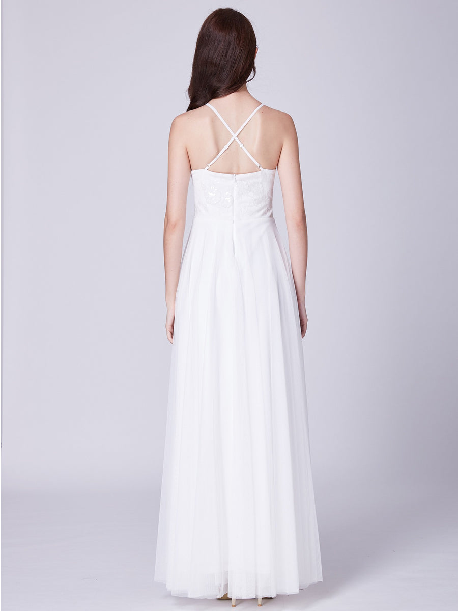 Whire A-Line/Princess Floor-Length Chiffon Long Bridesmaid Dress – Angrila