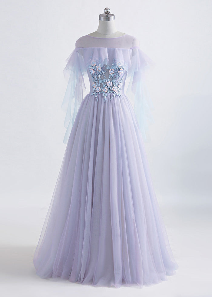 A Lineprincess Tulle Jewel Floor Length Prom Dress With Beaded Lace A Angrila 