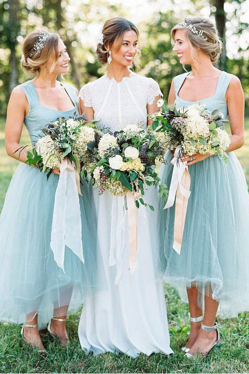 Asymmetrical Tulle Sleeveless Short Bridesmaids Dresses – Angrila