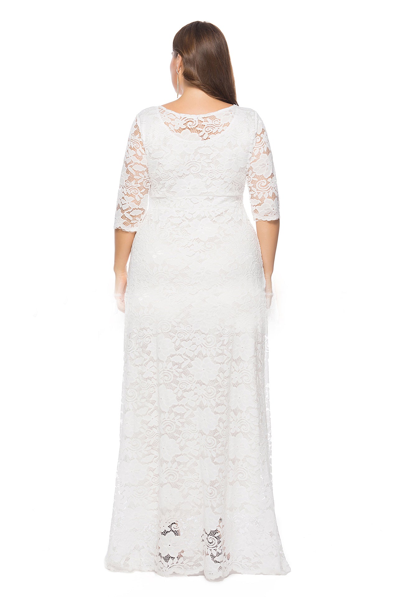 1/2 Sleeves Scoop Neck Lace Long Plus Size Mother of the Bride Dresses ...