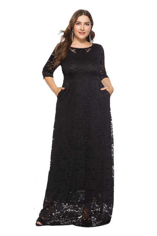 1/2 Sleeves Scoop Neck Lace Long Plus Size Mother of the Bride Dresses ...