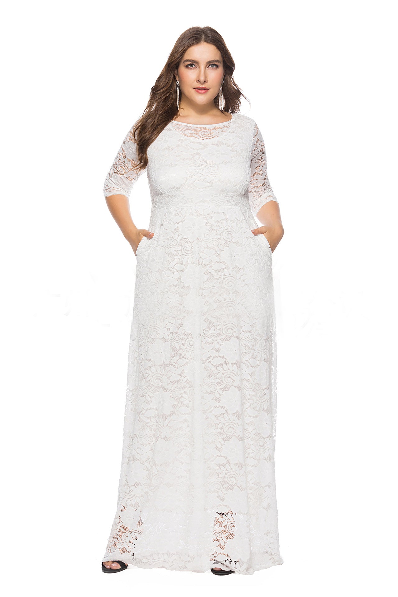 1/2 Sleeves Scoop Neck Lace Long Plus Size Mother of the Bride Dresses ...