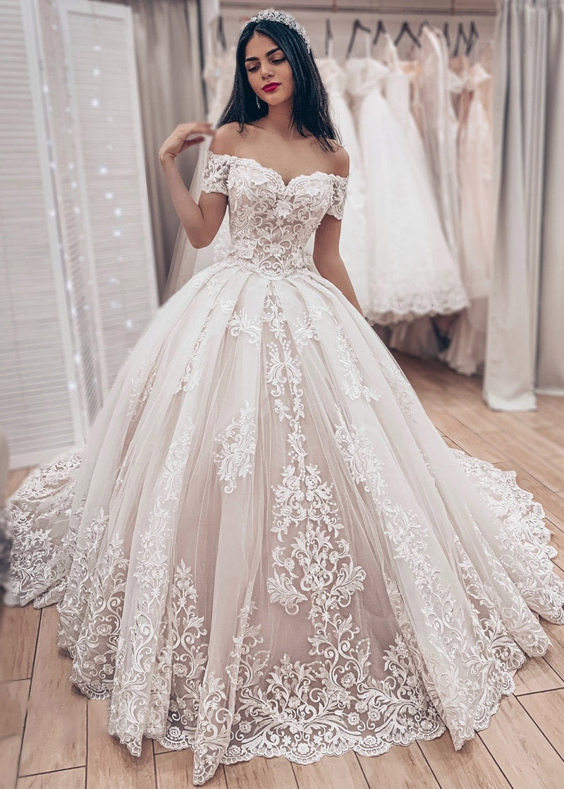 New Off-the-Shoulder Lace Bridal Wedding Dresses – Angrila