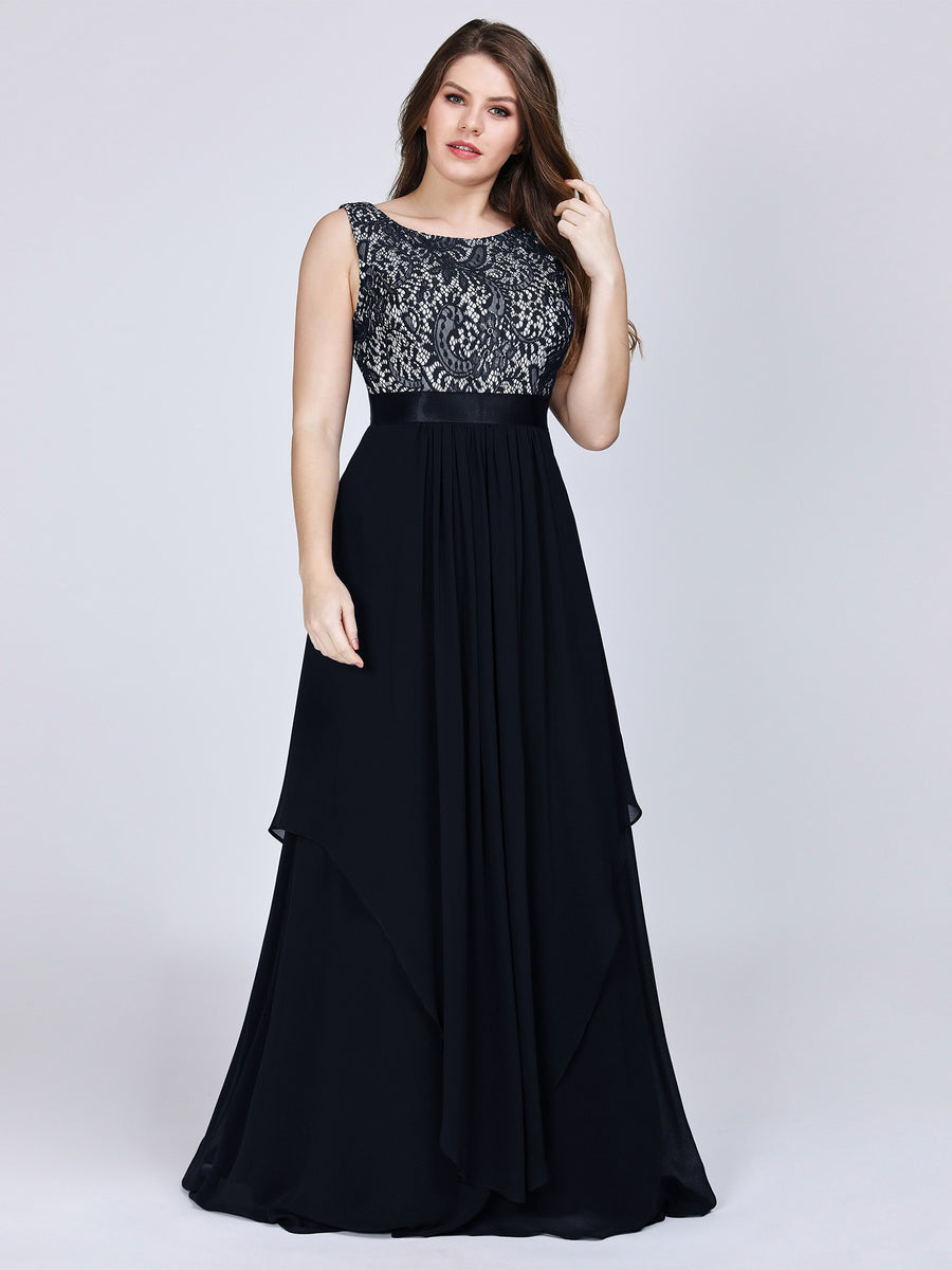 Chiffon Scoop Neck Sleeveless Plus Size Prom Dresses – Angrila