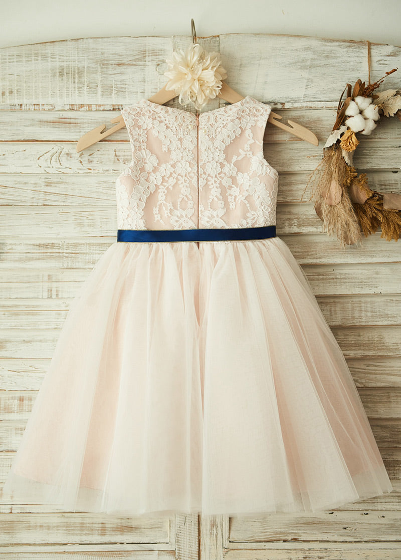 A-Line/Princess Scoop Neck Lace Flower Girl Dresses – Angrila